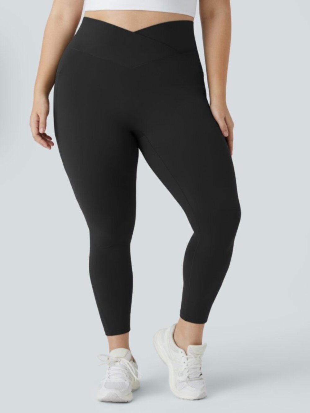 NEW LADIES SIZE 1X HALARA BLACK HIGH WAISTED CROSSOVER SIDE POCKETS 7/8 LEGGINGS